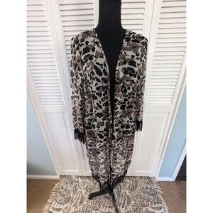 Cruise Club Womens One Size Brown/White/Black Sheer Leopard Fringe Cover-Up NEW